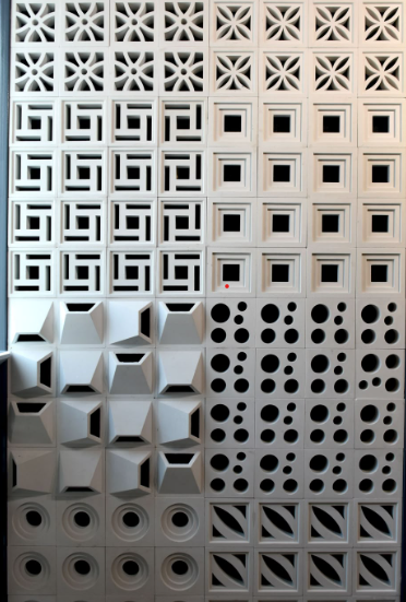 Assorted white breeze block patterns displayed together